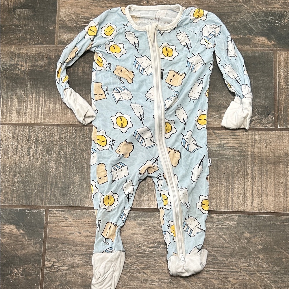 Little Sleepies Light Blue Breakfast Print Footed One-Piece